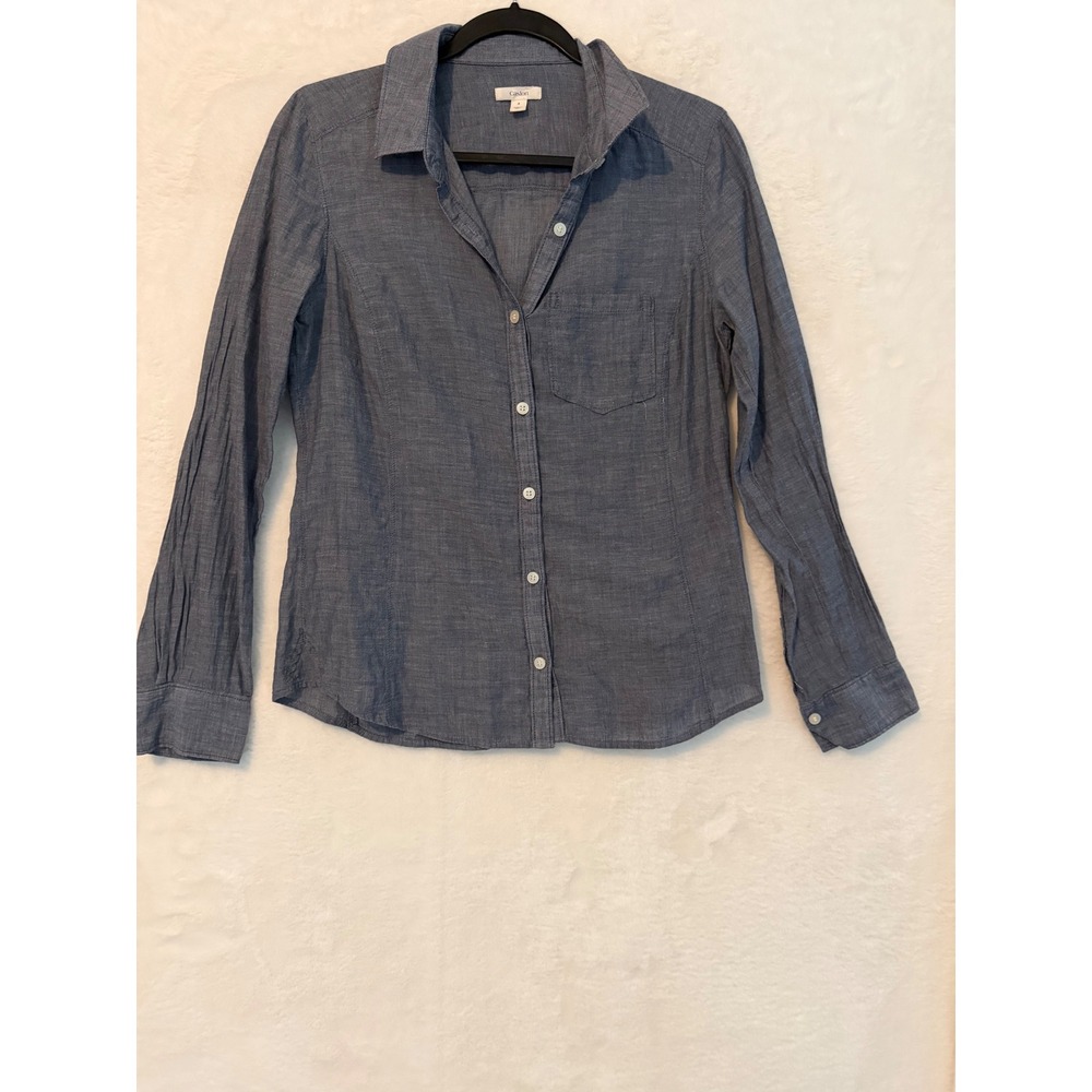 Caslon Womens Blue Chambray 100% Cotton Button Down Shirt Size S Long Sleeve